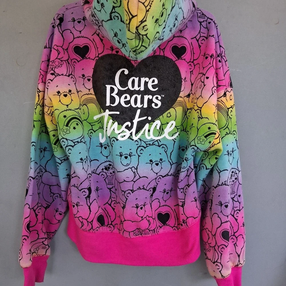 Justice X Care Bears Rainbow Graphic Print Hoodie Sweatshirt EUC 7-8 S